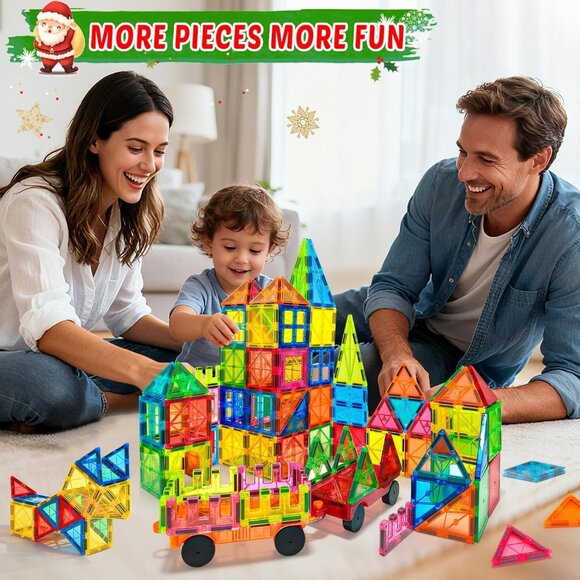 100PCS Magnetic Tiles Blocks for Kids Ages 3-5 4-8 with 2 Cars,STEM Learning Edu - Picture 2 of 8